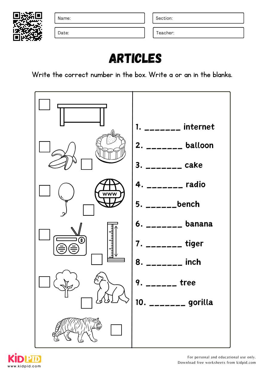 Articles Grammar Worksheets For Grade 1 Articles Grammar Worksheets For Grade 1