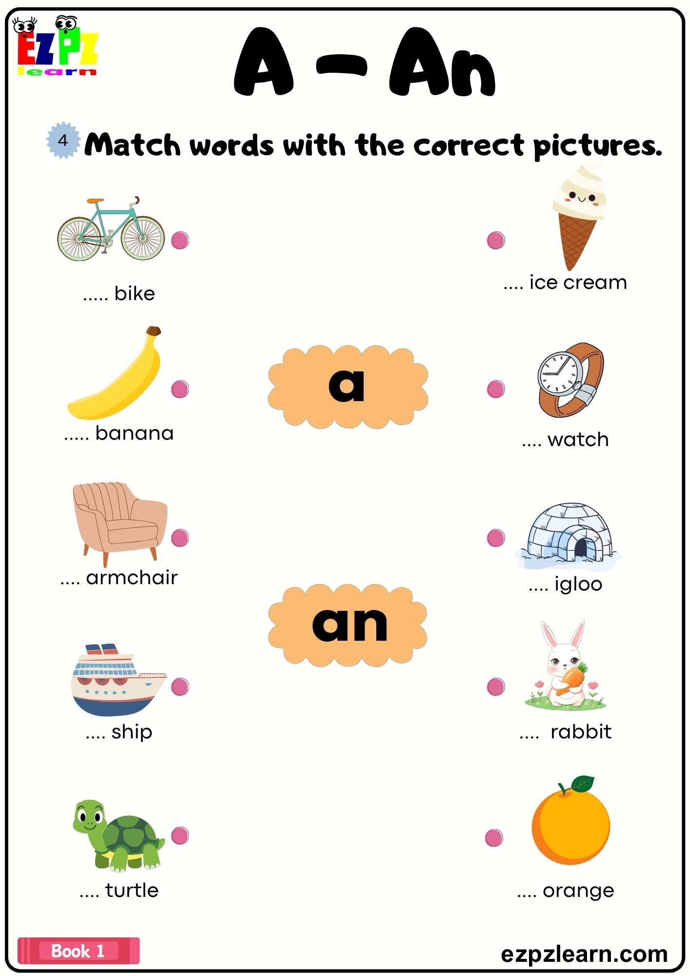 Articles A An Match The Words With The Pictures Grammar Worksheet 