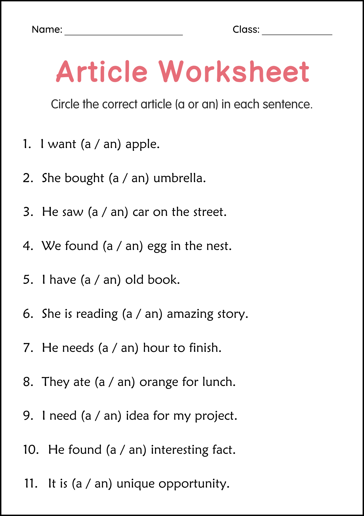 Articles A And An Grammar Worksheets For Grade 1 2 3 Made By Teachers Articles A And An Grammar Worksheets For Grade 1 2 3 Made By Teachers