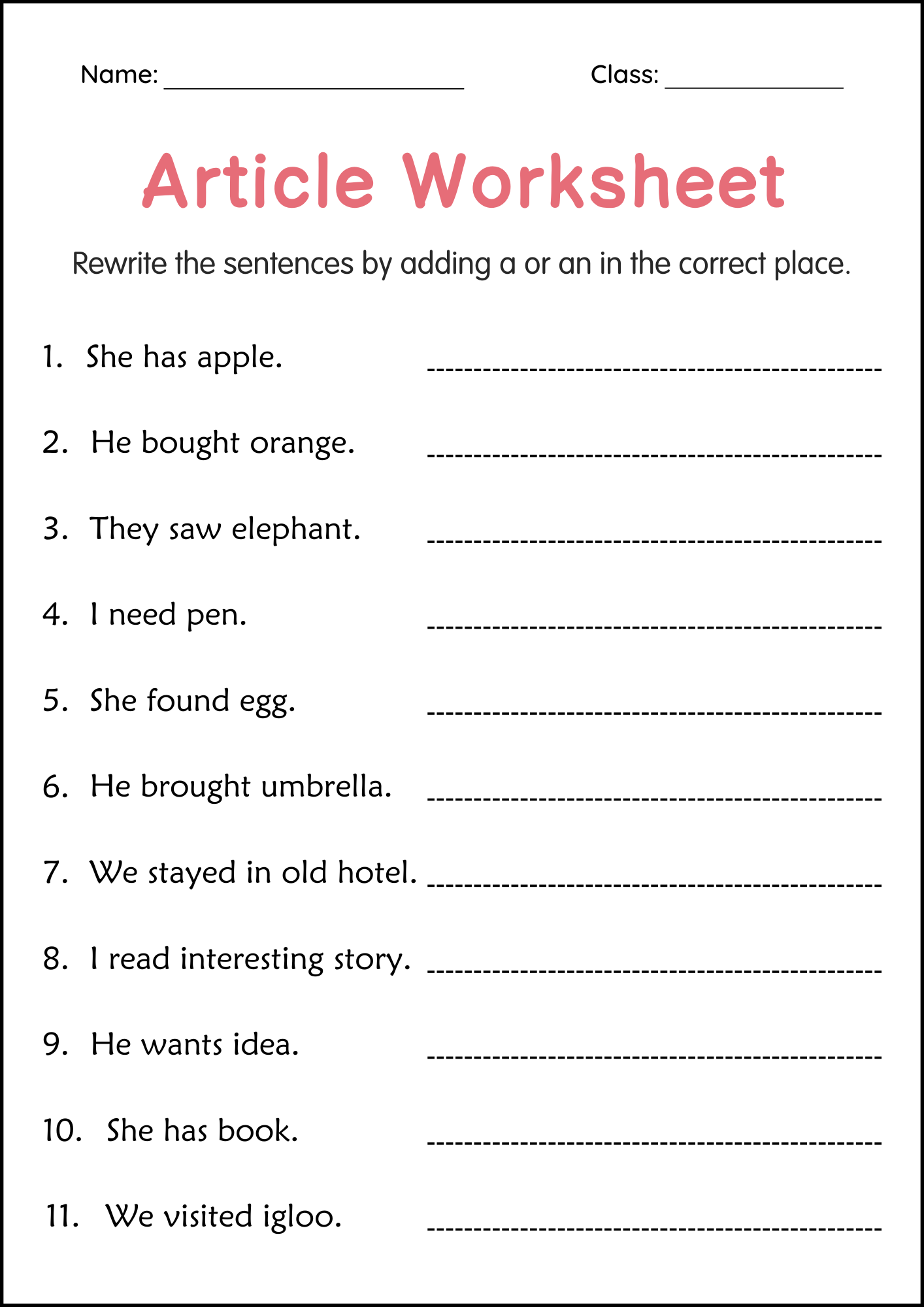 Articles A And An Grammar Worksheets For Grade 1 2 3 Made By Teachers Articles A And An Grammar Worksheets For Grade 1 2 3 Made By Teachers