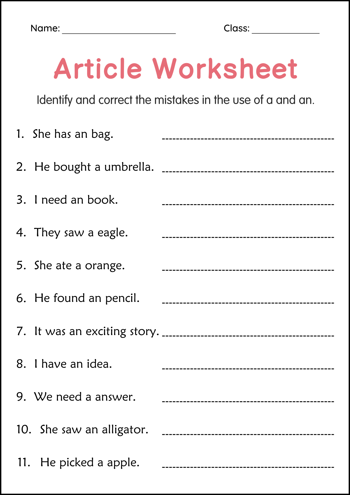 Articles A And An Grammar Worksheets For Grade 1 2 3 Made By Teachers