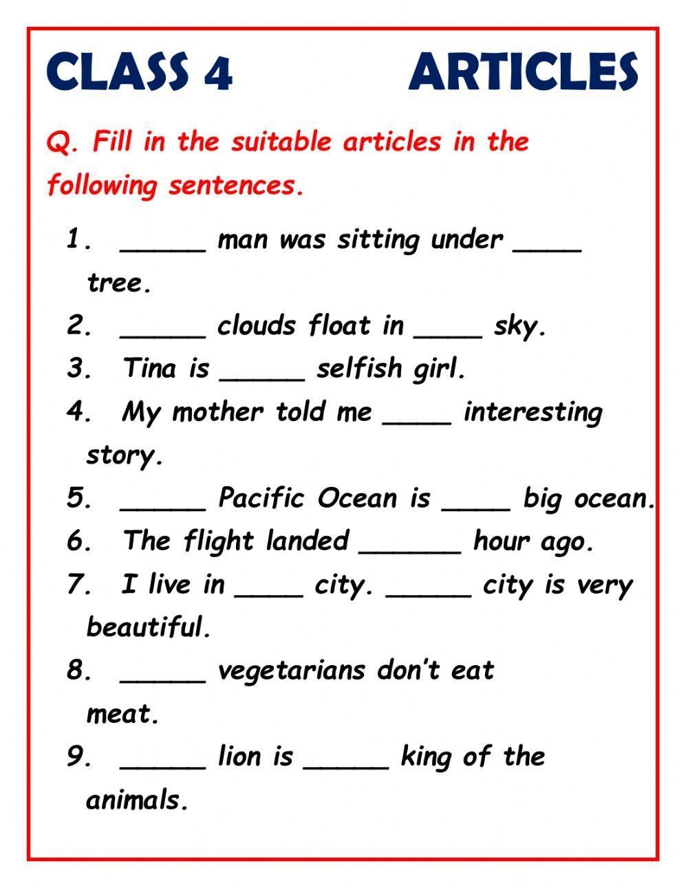 Articles For Cl Free Interactive Worksheets 608421