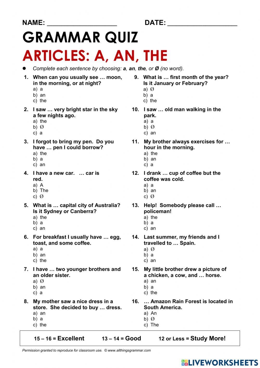 Articles Grad Free Interactive Worksheets 2870084