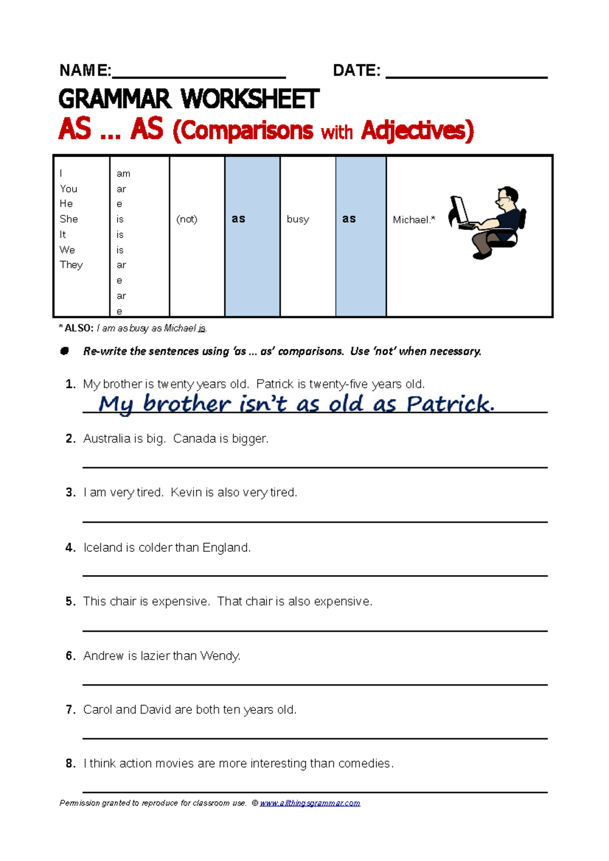 Atg worksheet asasadjectives Permission Granted To Reproduce For Classroom Use Allthingsgrammar Studocu Atg worksheet asasadjectives Permission Granted To Reproduce For Classroom Use Allthingsgrammar Studocu