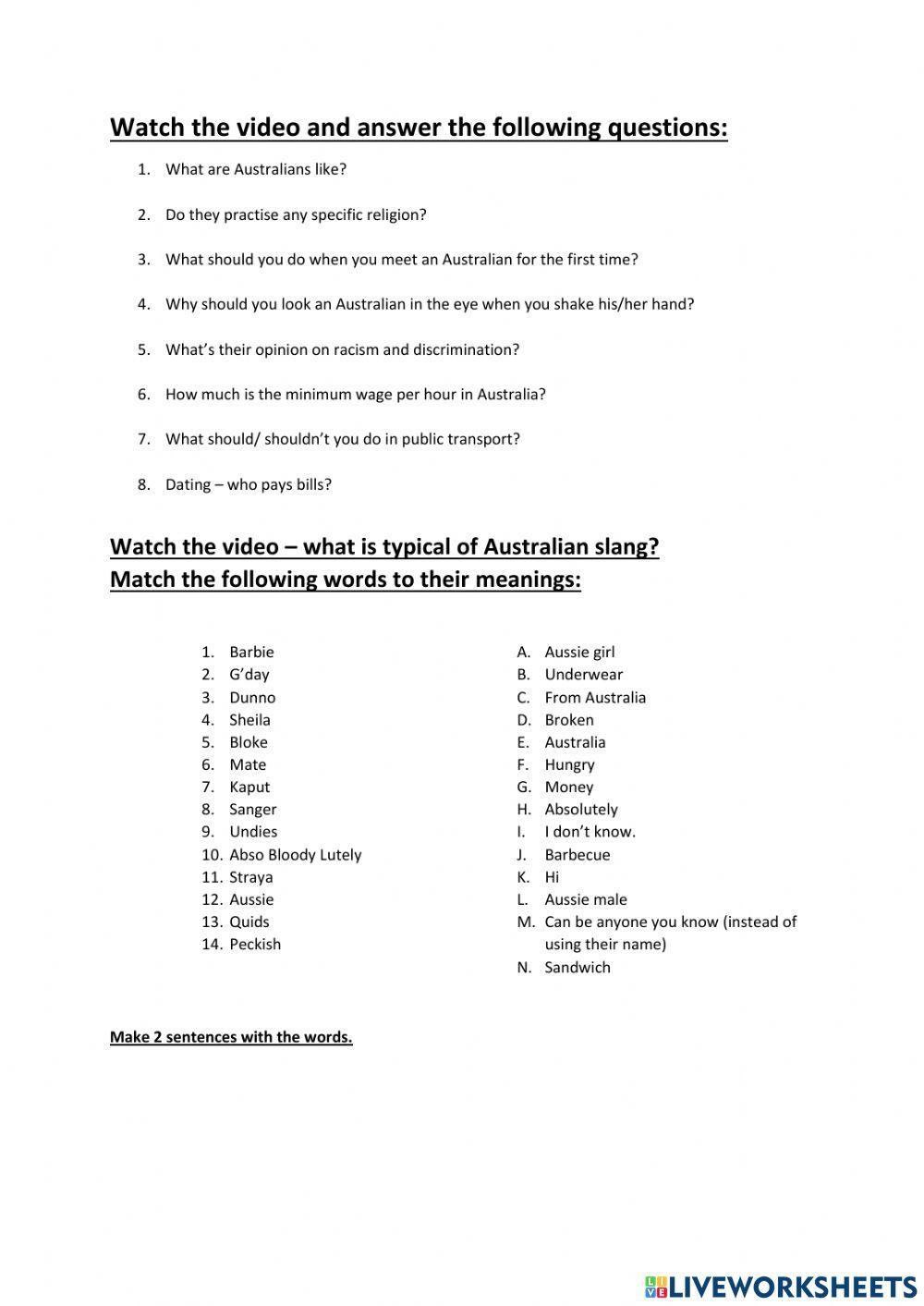 Australia slan Free Interactive Worksheets 990700 Australia slan Free Interactive Worksheets 990700