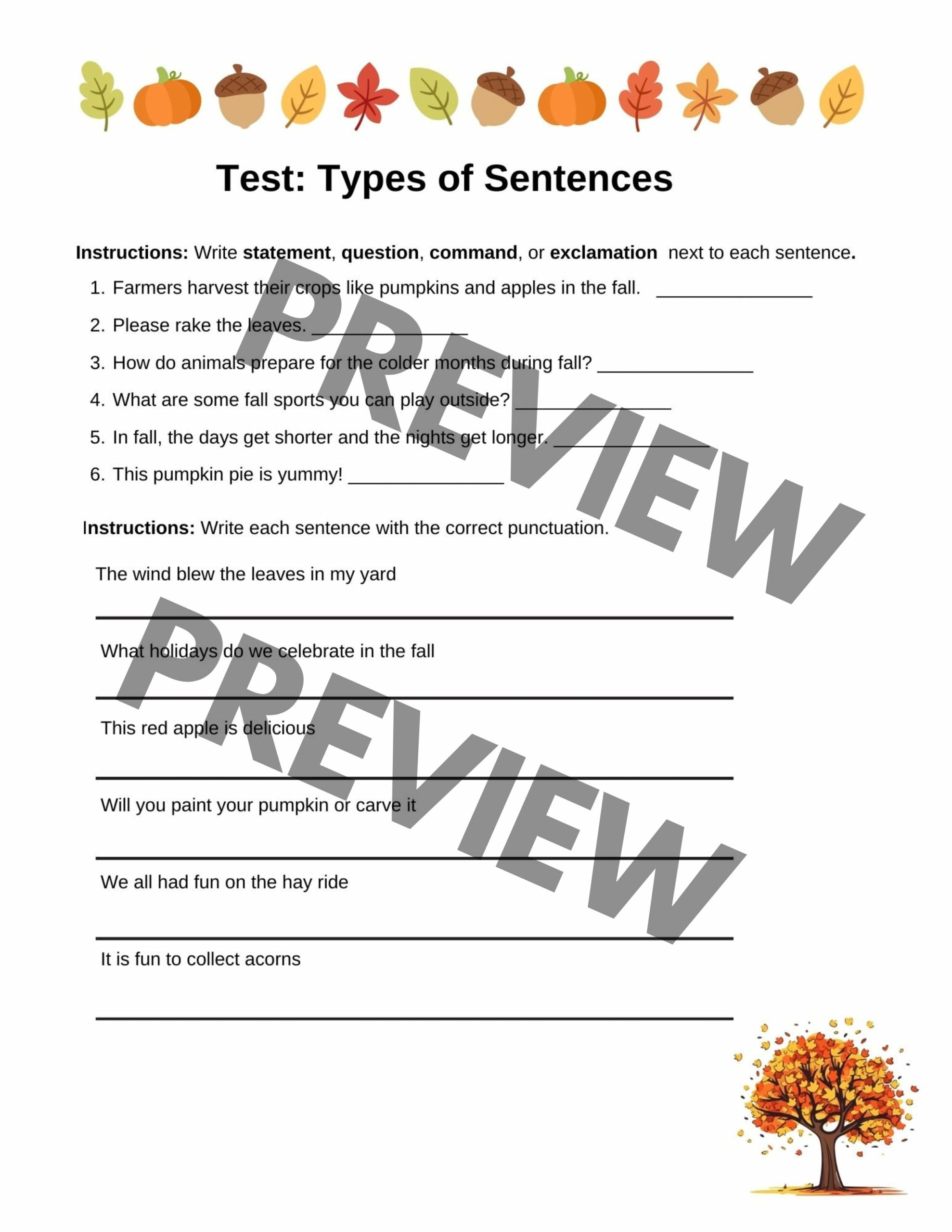 Autumn Sentence Or Fragment Types Of Sentences English Grammar Worksheets Pack Classful Autumn Sentence Or Fragment Types Of Sentences English Grammar Worksheets Pack Classful