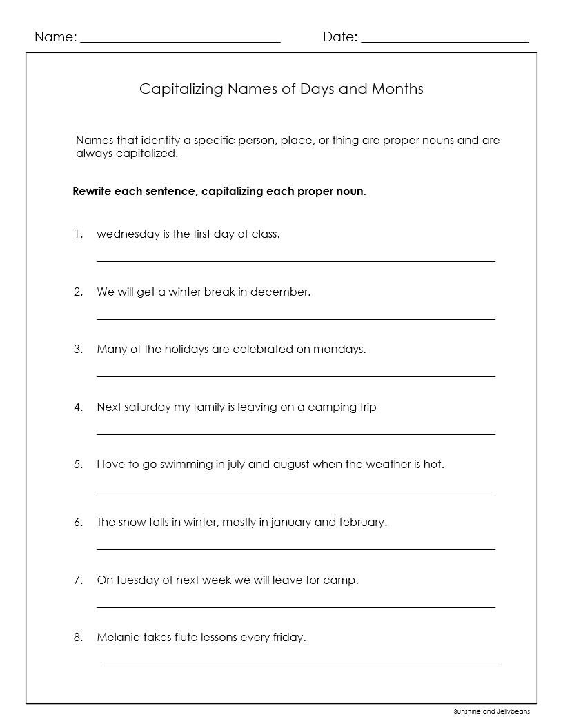 Back to School Grammar Review Grade 1 2 24 Worksheets Made 