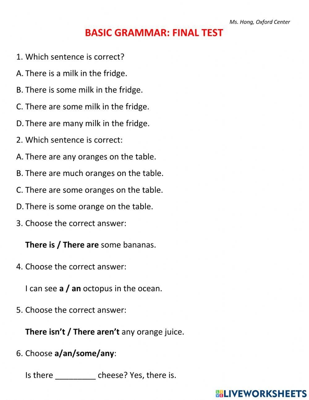 Grammar Check Worksheet