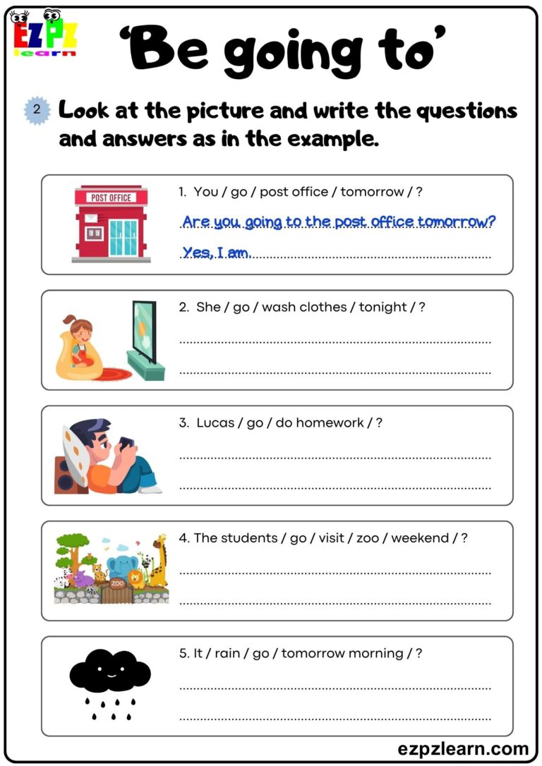 Be Going To Future Look At The Pictures And Write The Questions And Answers Bk2 Grammar Worksheet Printable Pdf Ezpzlearn