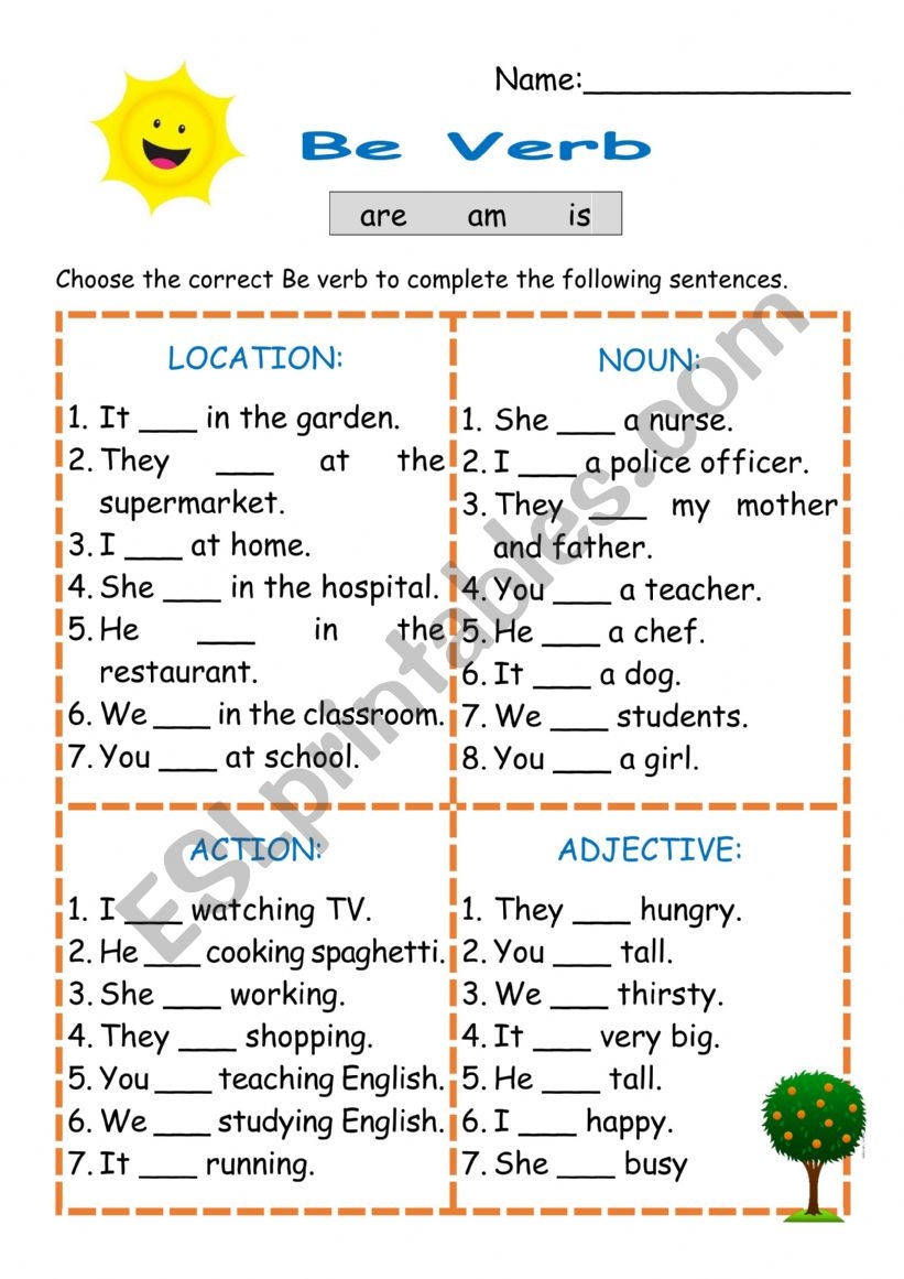 Be Verb Grammar Worksheets
