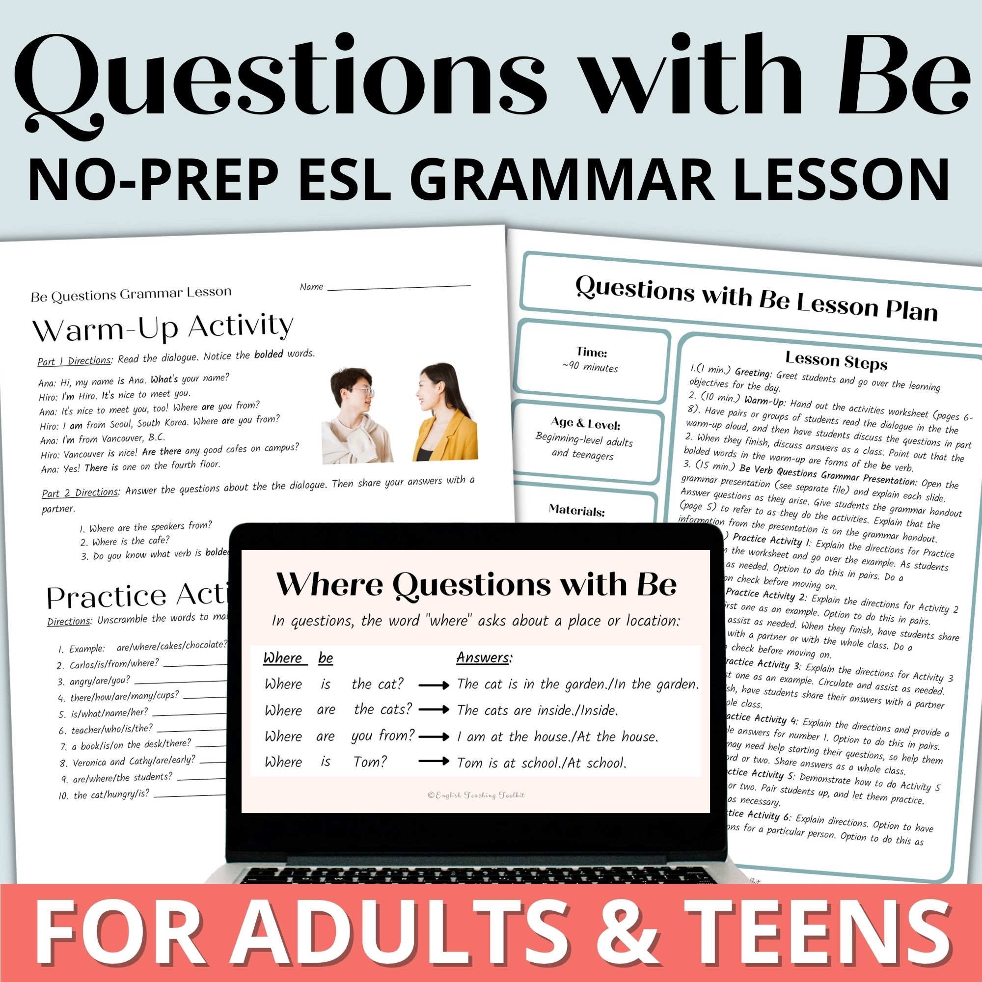 Beginner Adult ESL English Grammar Worksheets Activities Lesson Be Verb Questions Classful
