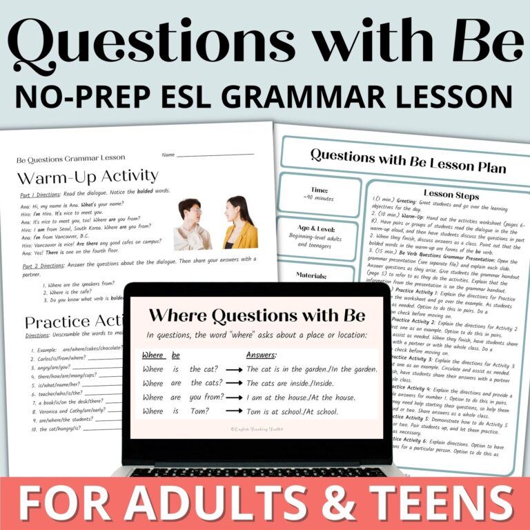 Beginner Adult ESL English Grammar Worksheets Activities Lesson Be Verb Questions Classful
