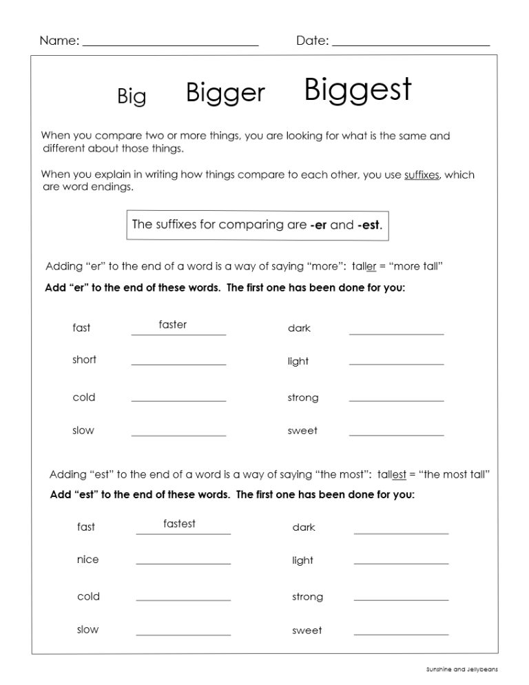 Big Bigger Biggest er est Suffixes Comparative Superlative Adjectives Made By Teachers