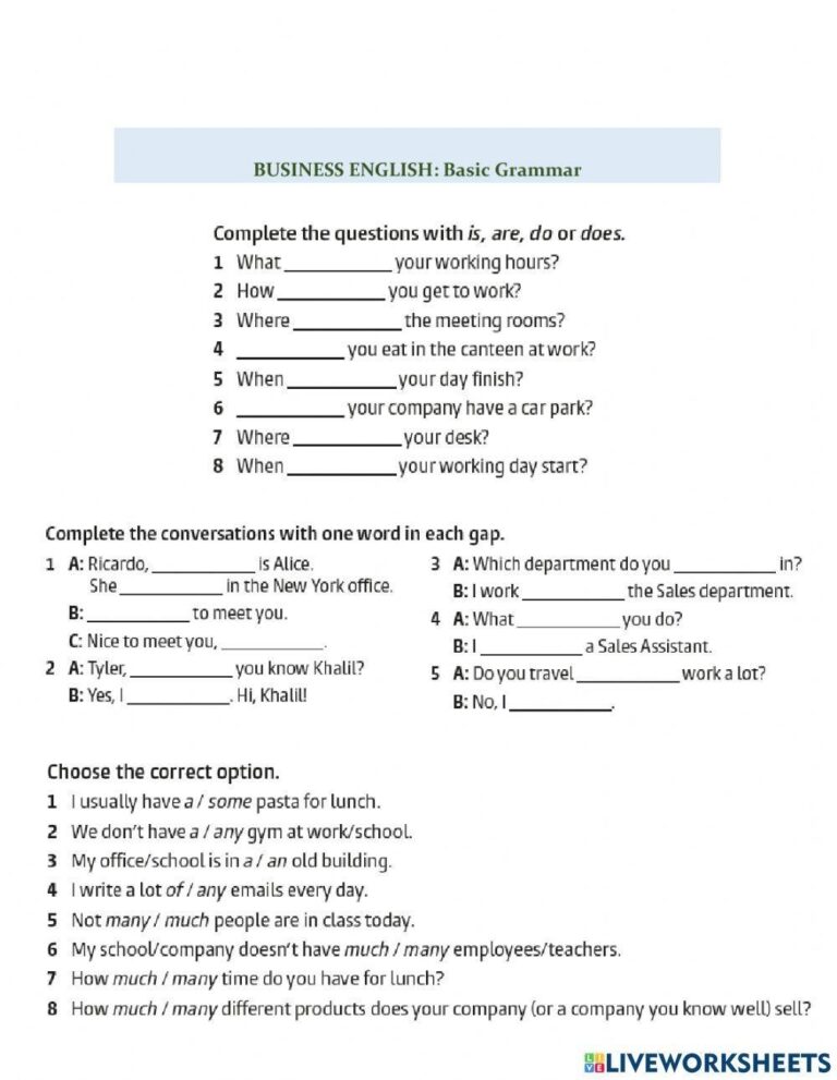 Business Englis Free Interactive Worksheets 1556946