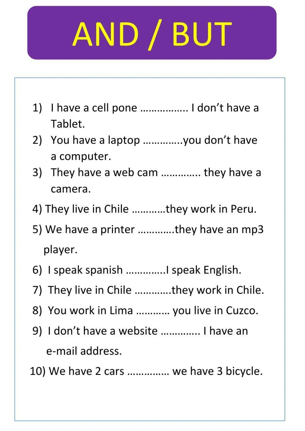 Grammar Worksheet And And But