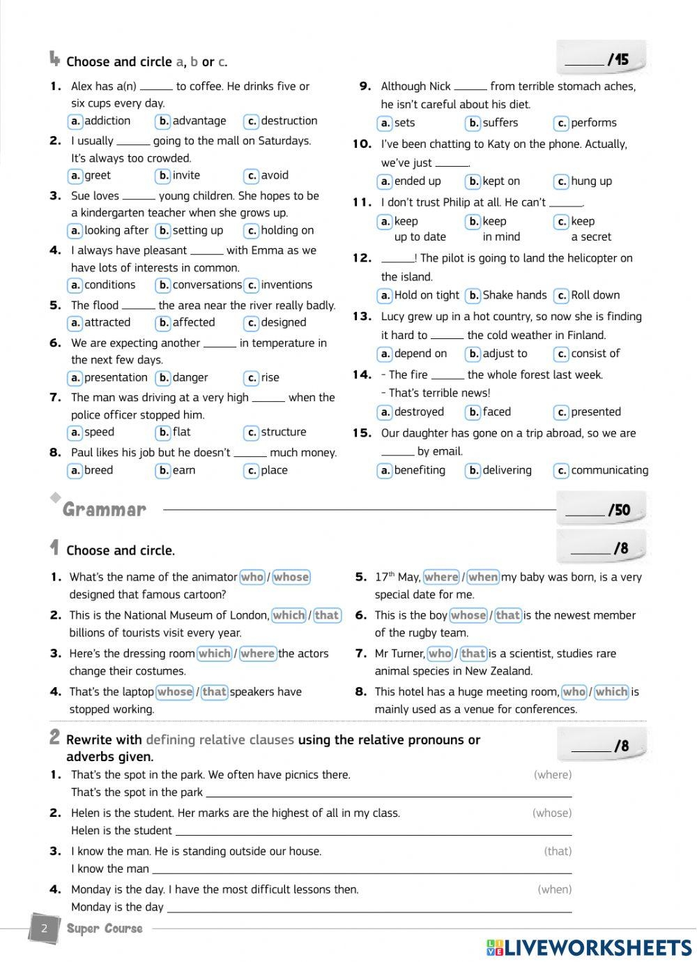 C CLASS TEST 31 Free Interactive Worksheets 4946378