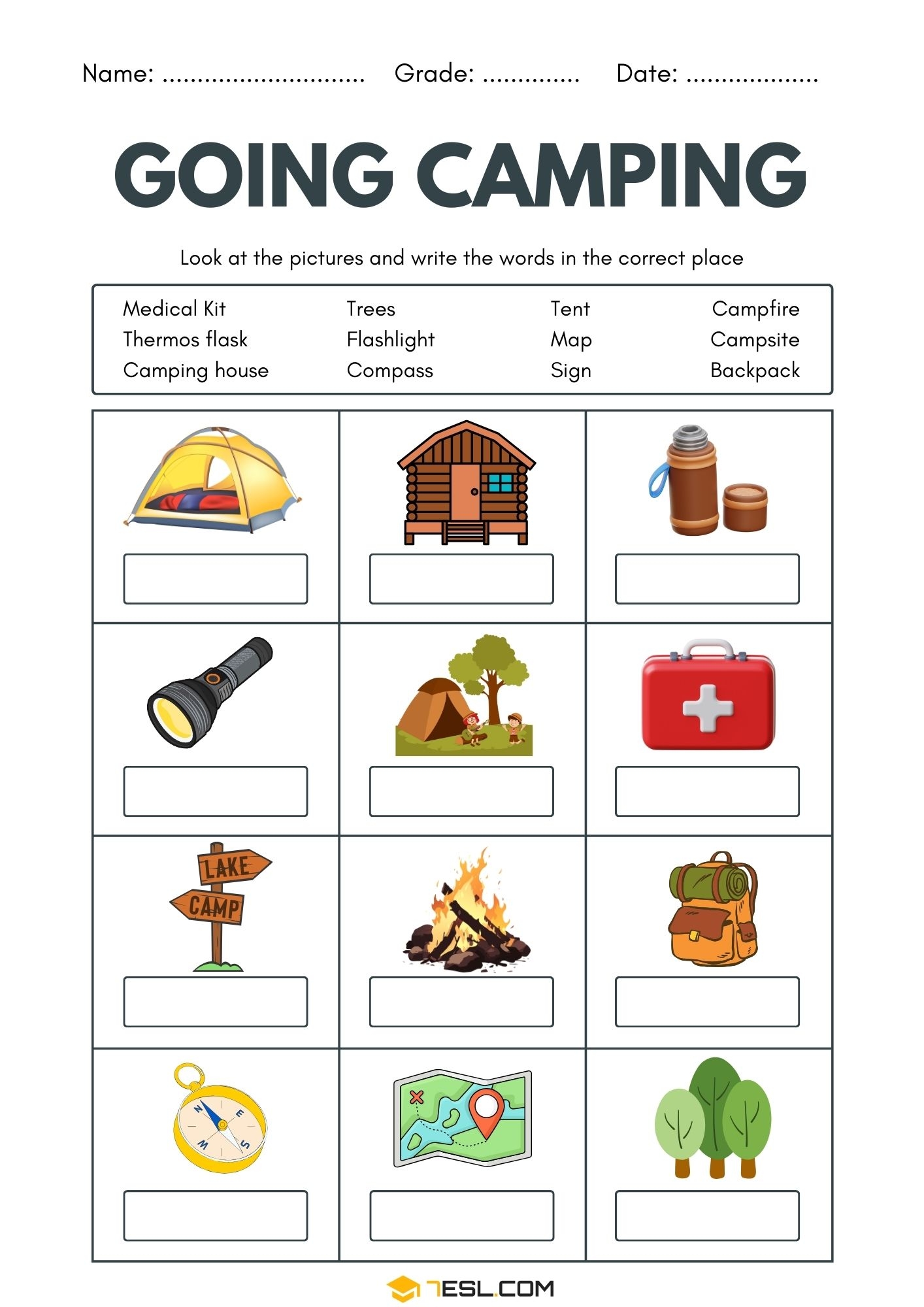 Camping Vocabulary Worksheets For Kids 7ESL