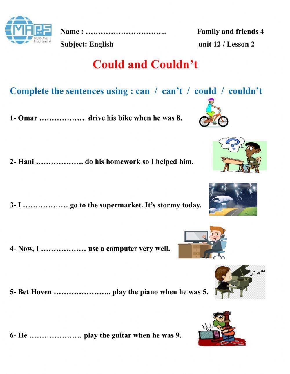 Can And Could Grammar Worksheets