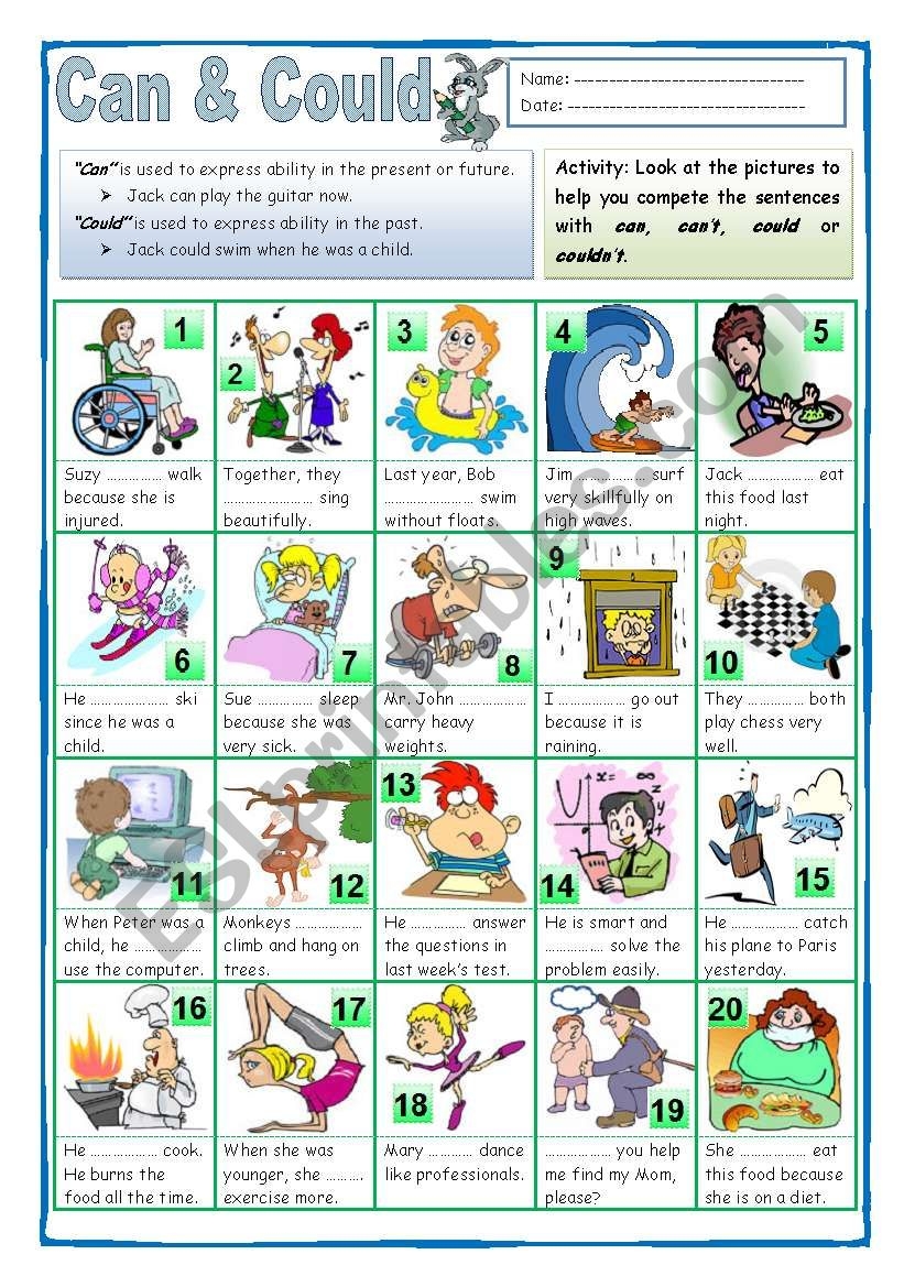 Can Can t Could Or Couldn t 2 ESL Worksheet By Missola