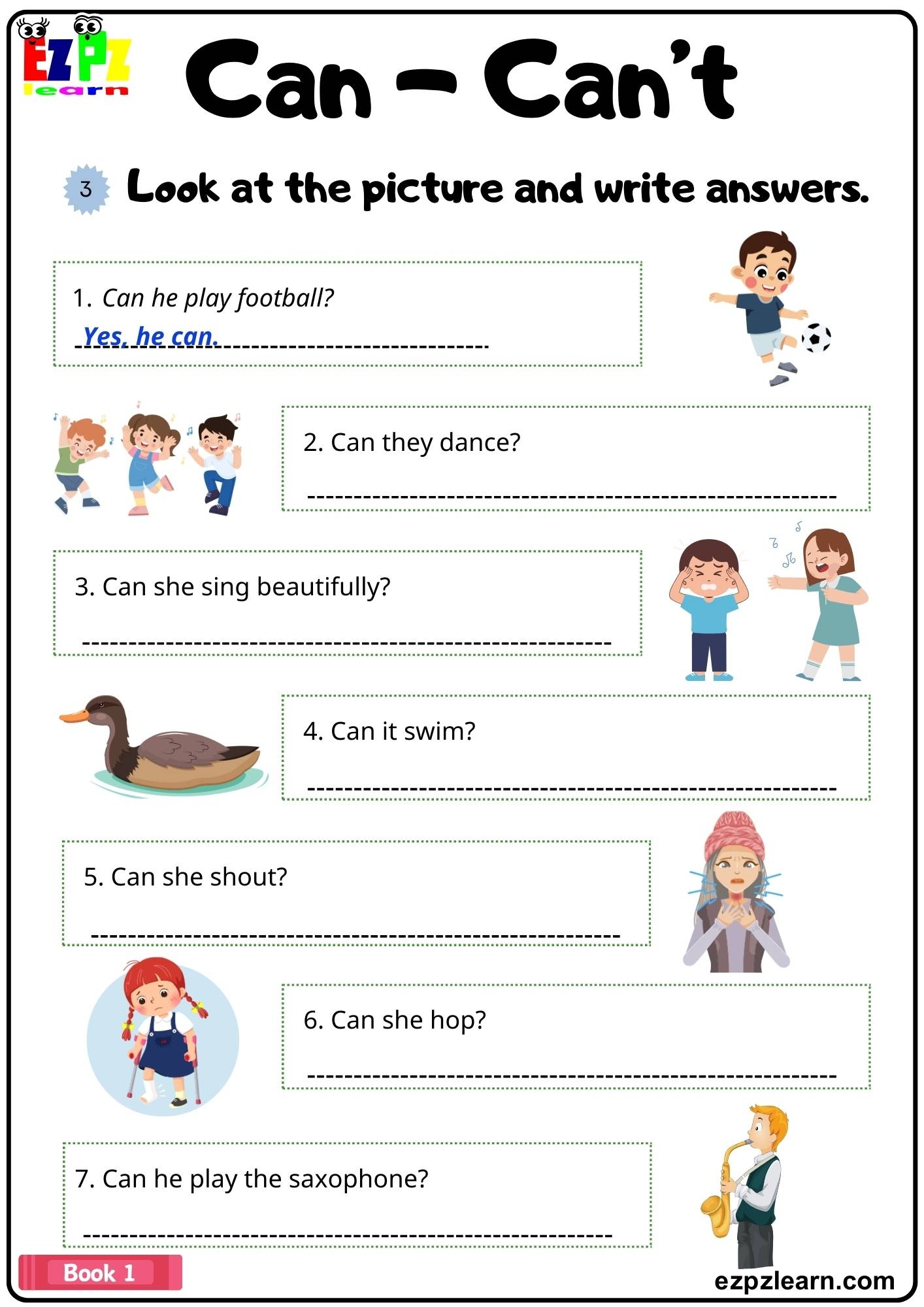 Can Can t Look At The Pictures And Write The Answers Grammar Worksheet Pdf Ezpzlearn