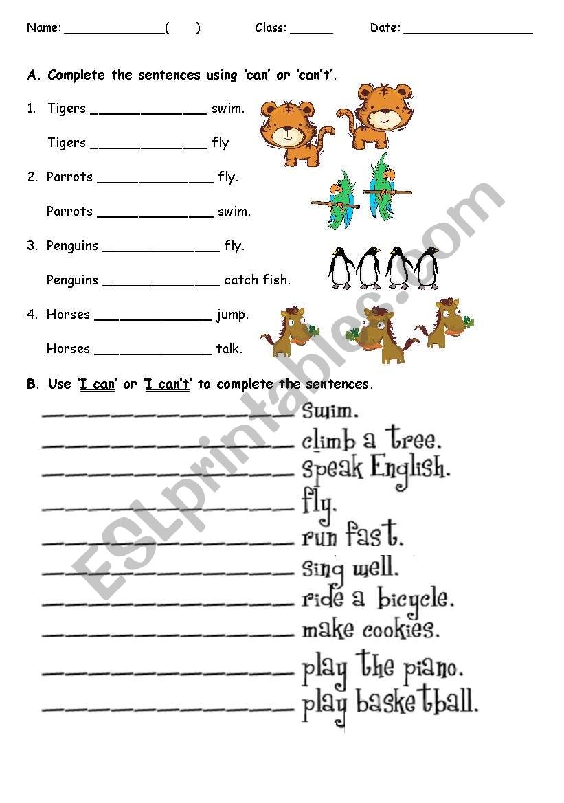 Can Cannot ESL Worksheet By Kennard
