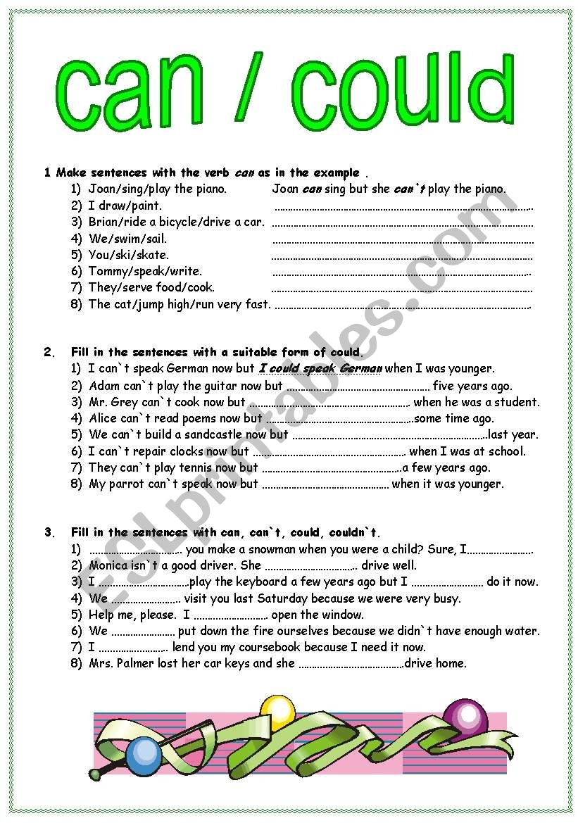 Can Could ESL Worksheet By Julita26