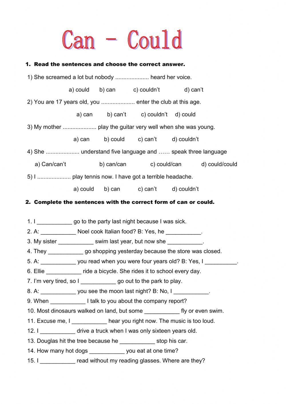 CAN COULD Free Interactive Worksheets 45174