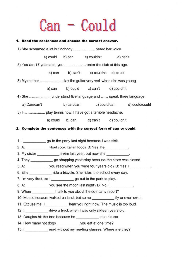CAN COULD Free Interactive Worksheets 45174