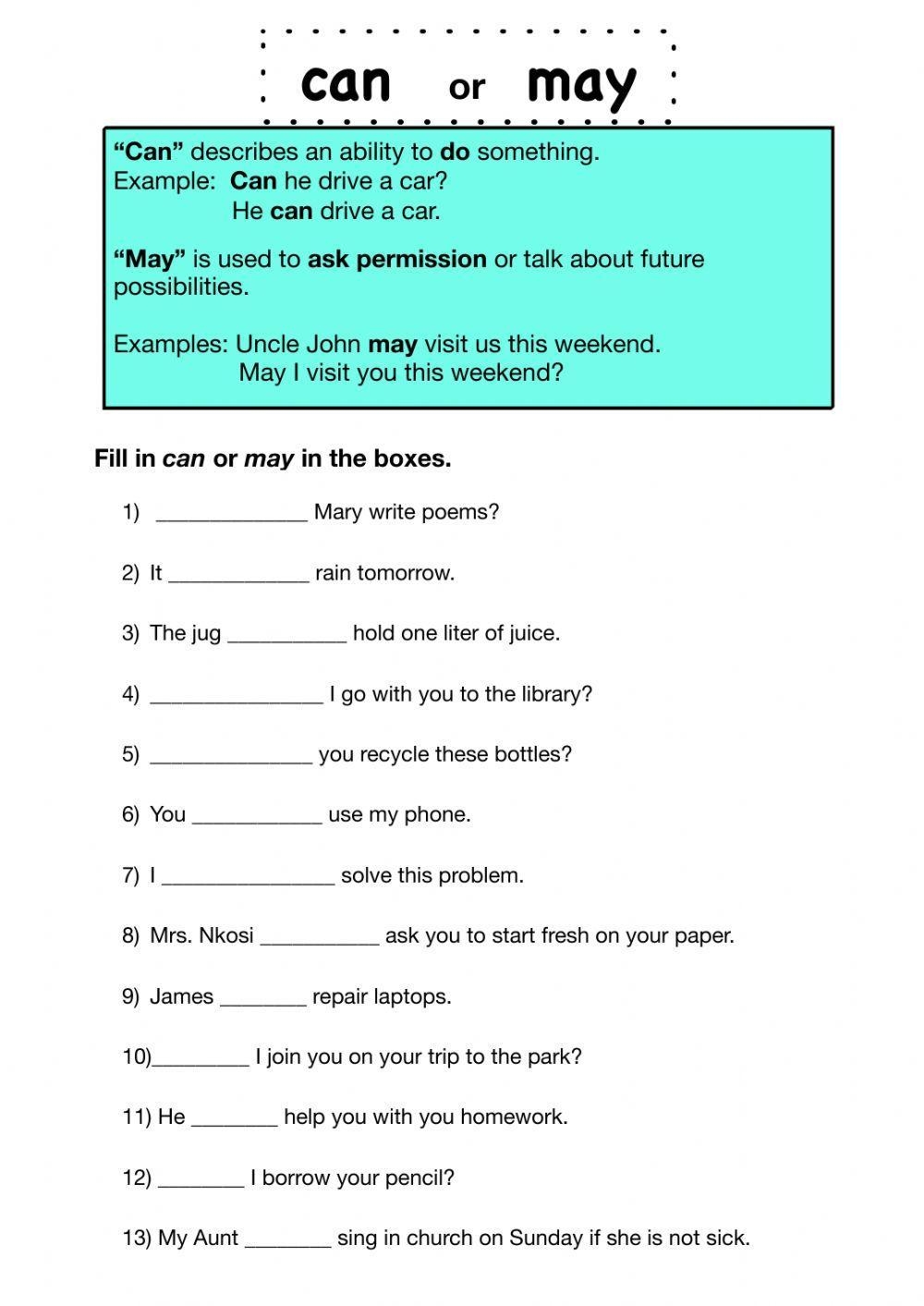 Can Or May Free Interactive Worksheets 444952 Can Or May Free Interactive Worksheets 444952