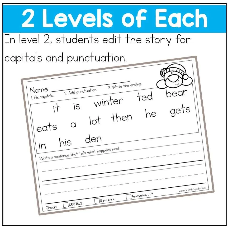 Capitalization And Punctuation Worksheets Sentence Editing And Structure Winter Tejeda s Tots