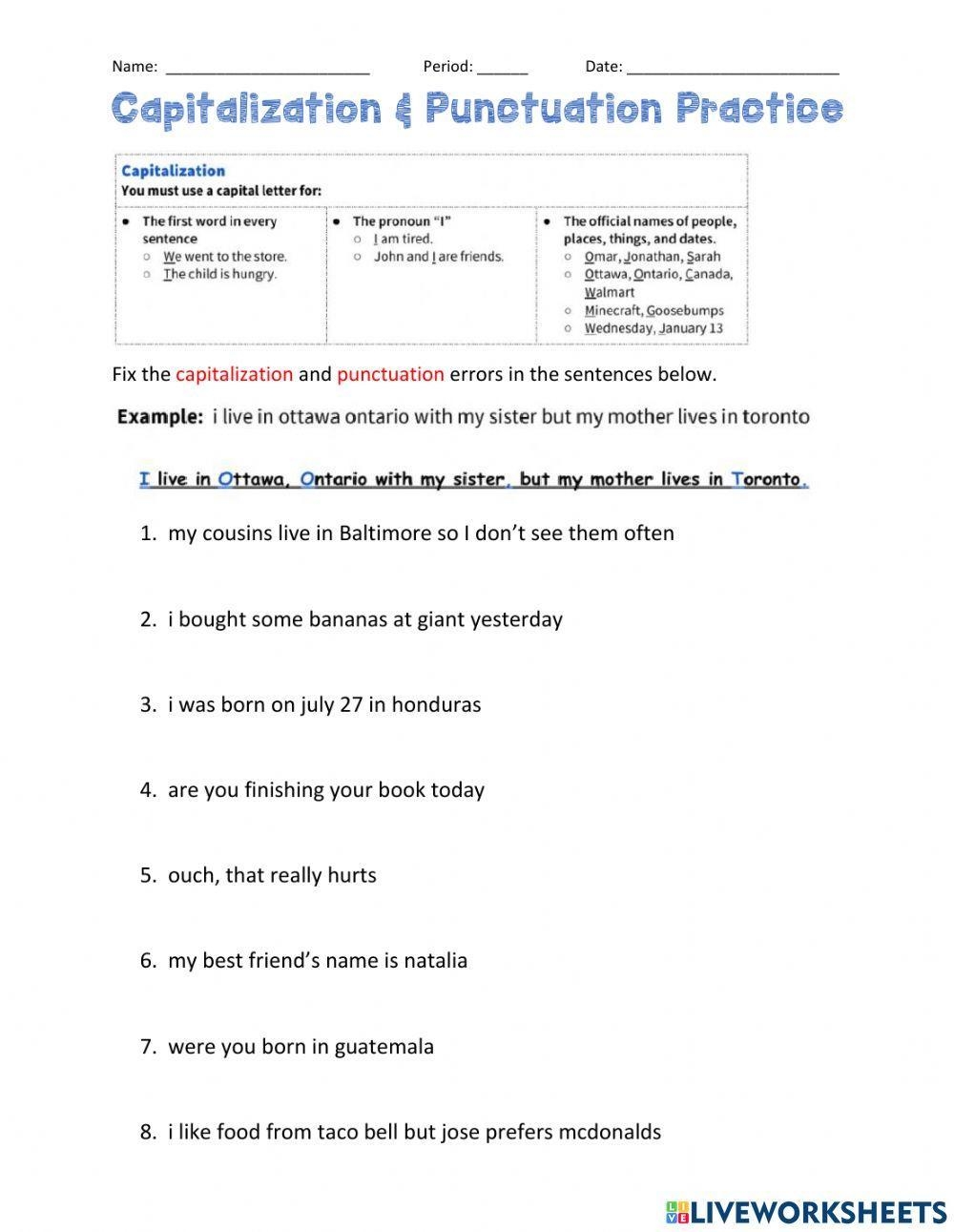 Capitalization Free Interactive Worksheets 2182021
