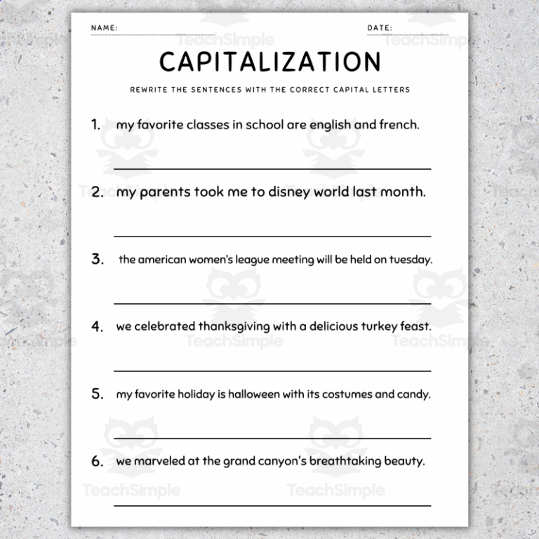 Capitalization Practice And Activities 5th Grade Grammar Worksheets