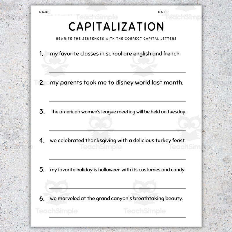 Capitalization Practice And Activities 5th Grade Grammar Worksheets