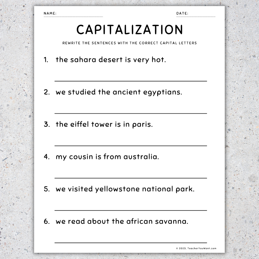 Capitalization Worksheets Fix The Sentences Grammar Practice 3rd Grade Made By Teachers