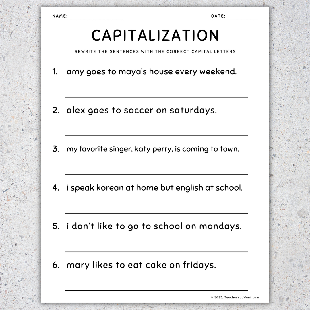 Capitalization Worksheets Fix The Sentences Grammar Practice 4th Grade Capitalization Worksheets Fix The Sentences Grammar Practice 4th Grade
