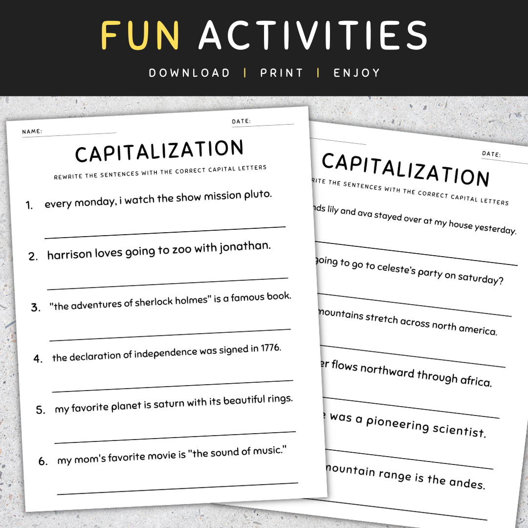 5th Grade Grammar Capitalization Worksheets
