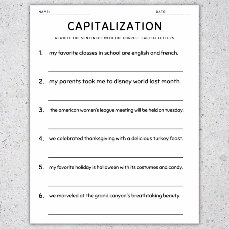 Capitalization Worksheets Fix The Sentences Grammar Practice 5th Grade Made By Teachers