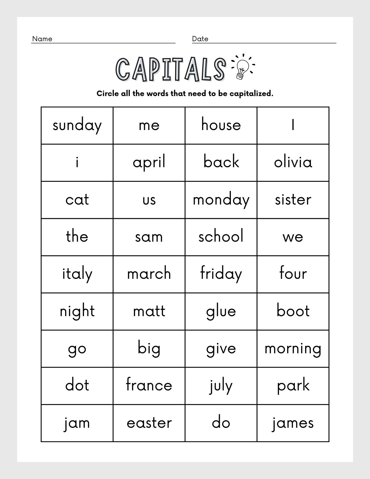 Capitalization Grammar Worksheets Capitalization Grammar Worksheets
