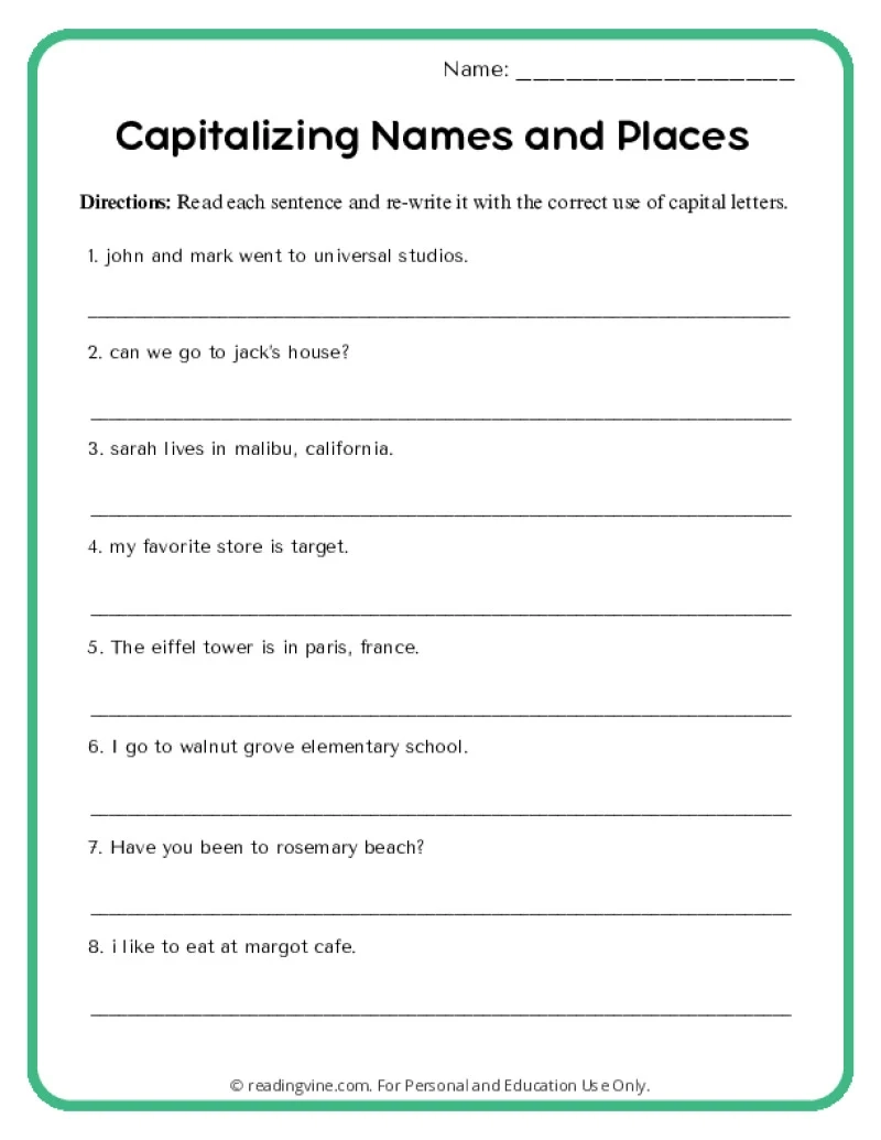 Capitalization Worksheets ReadingVine Capitalization Worksheets ReadingVine
