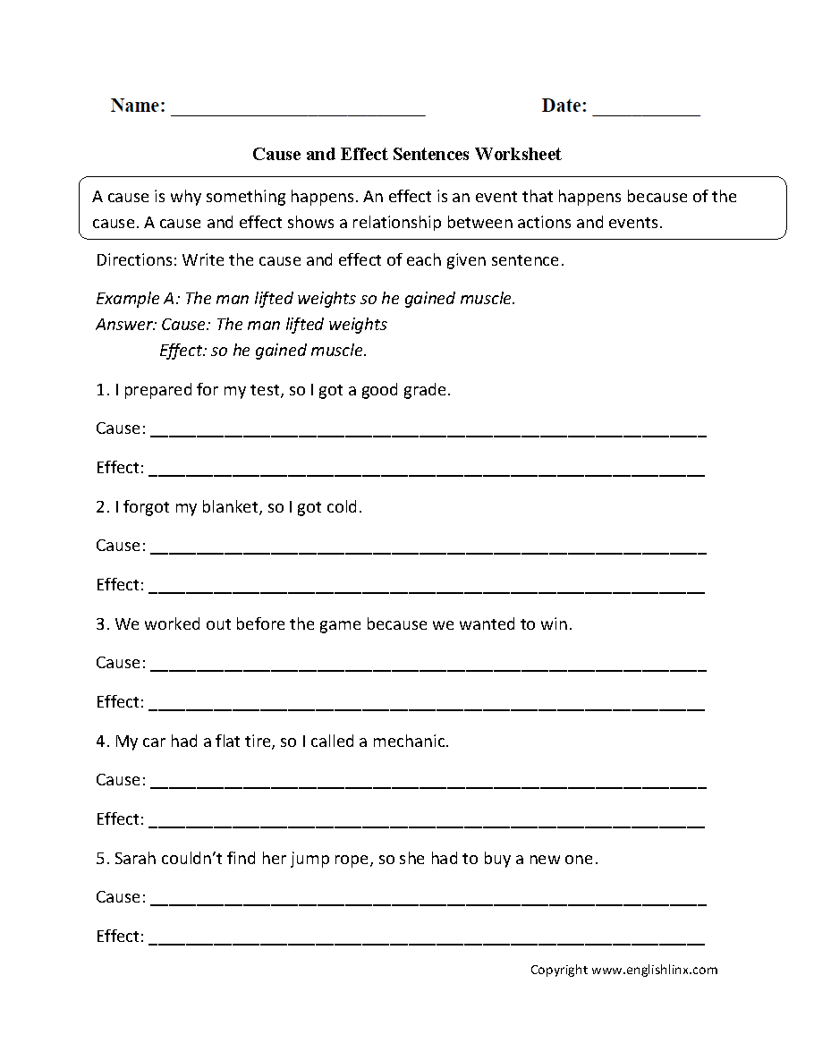 Cause And Effect Worksheets Cause And Effect Sentences Worksheets Cause And Effect Worksheets Cause And Effect Sentences Worksheets