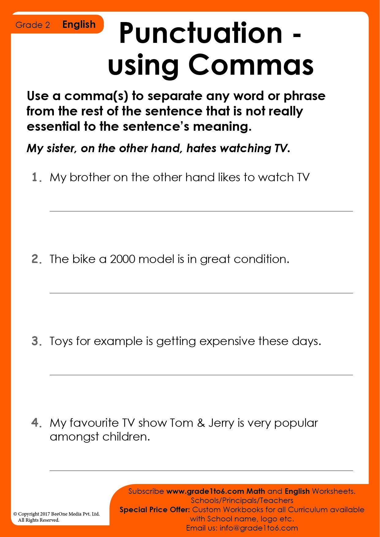 CBSE Class 2 Punctuation Worksheet Grade1to6