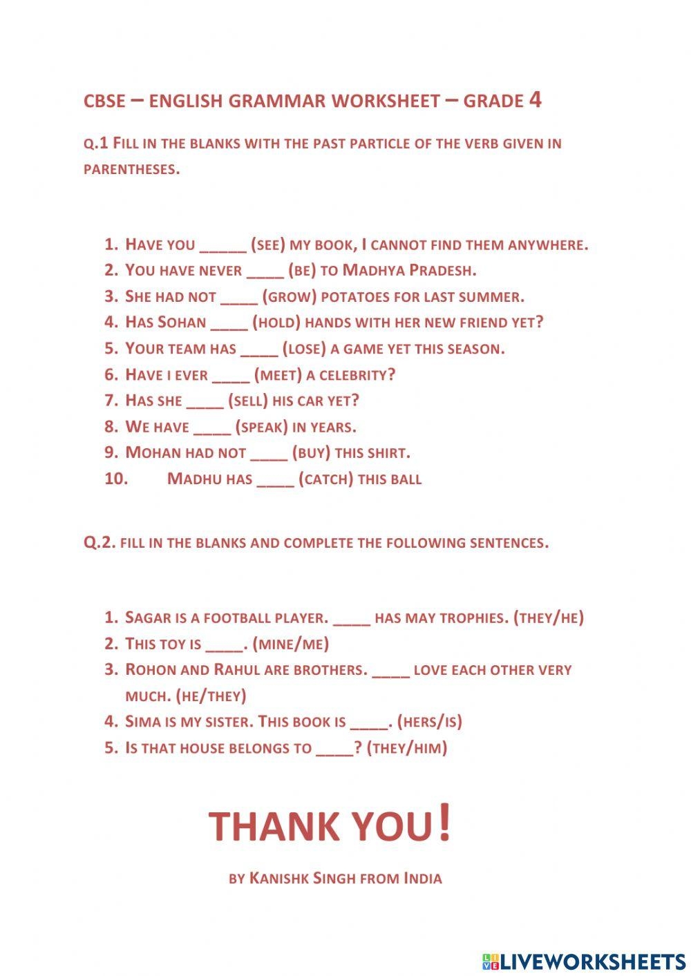 CBSE English Free Interactive Worksheets 7107258