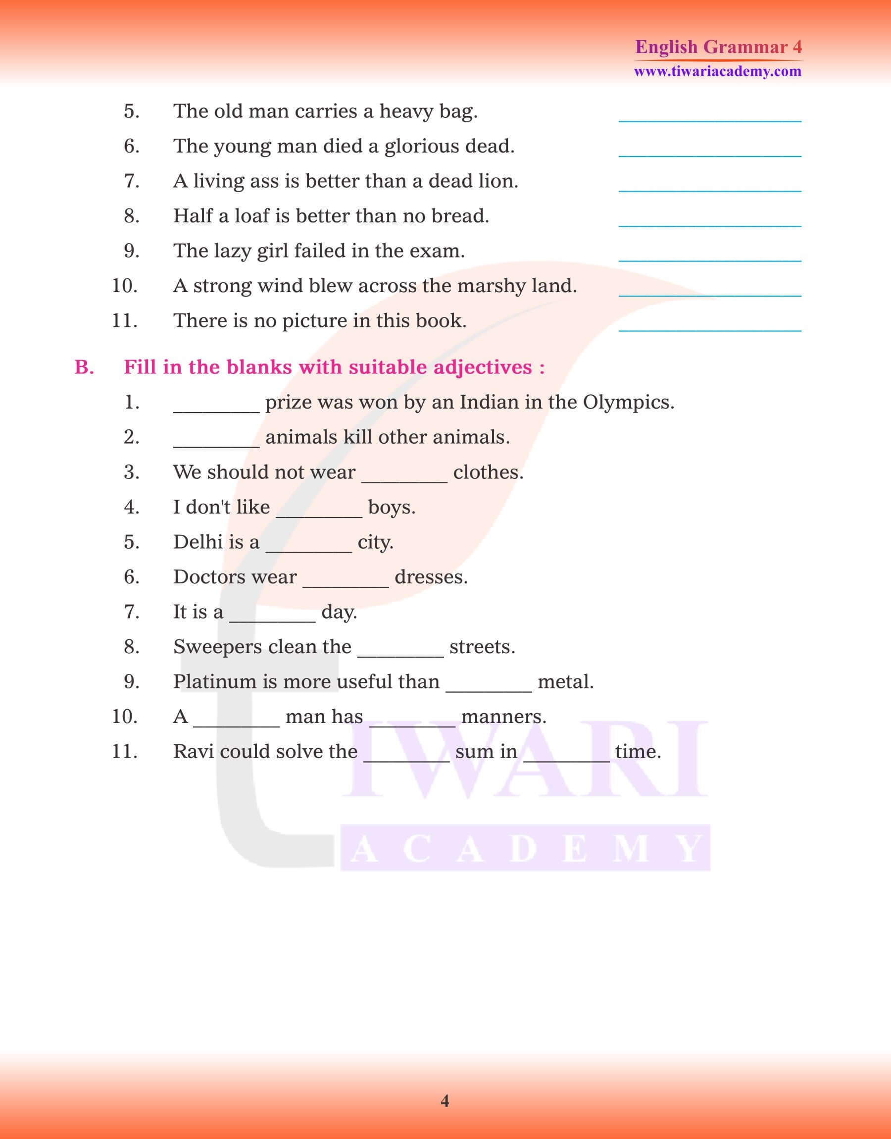 CBSE NCERT Class 4 English Grammar Chapter 9 Adjective And Their Kinds