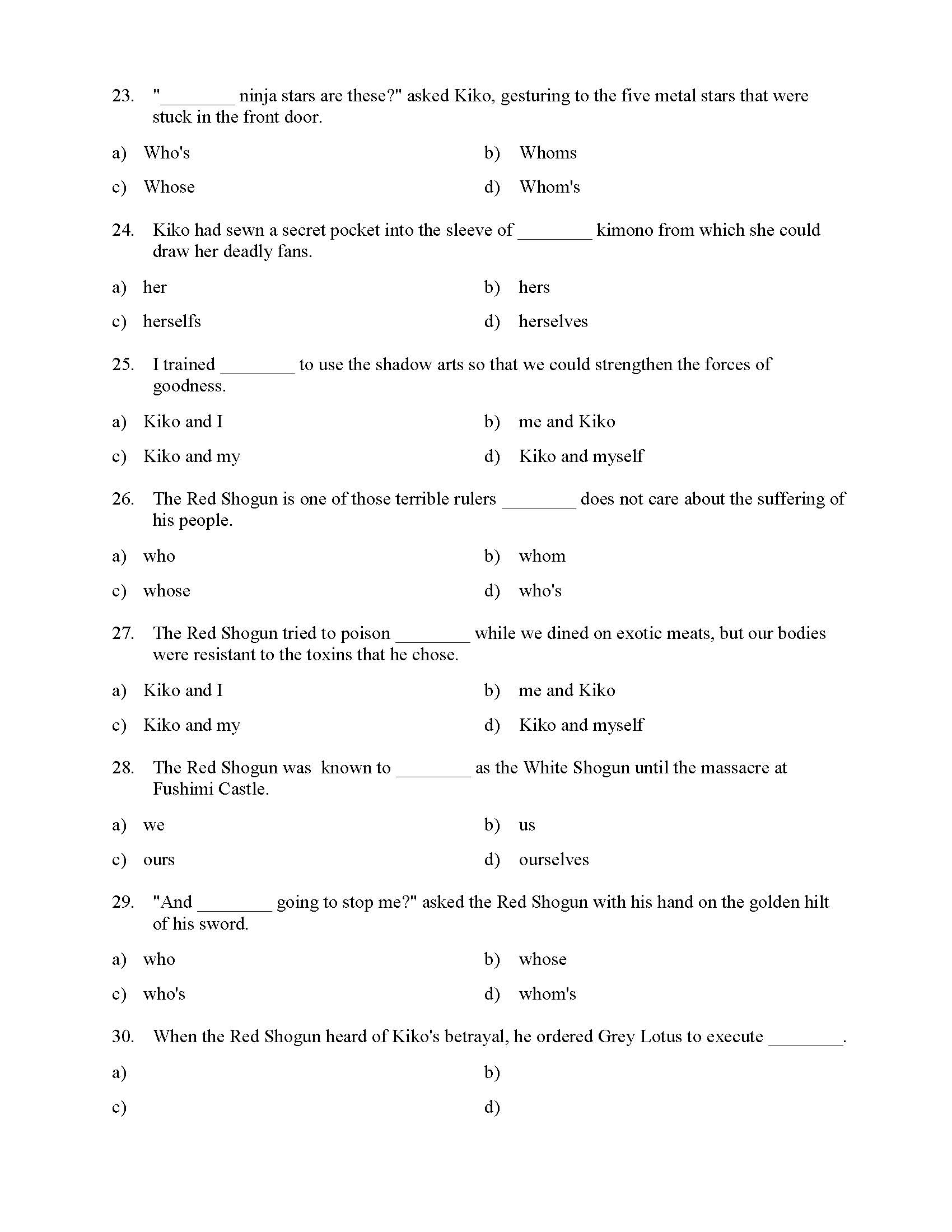 Choosing The Correct Pronoun Test With Ninjas Reading Level 3 