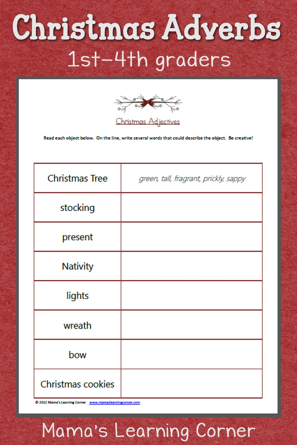 Christmas Adjectives Worksheet Mamas Learning Corner Christmas Adjectives Worksheet Mamas Learning Corner