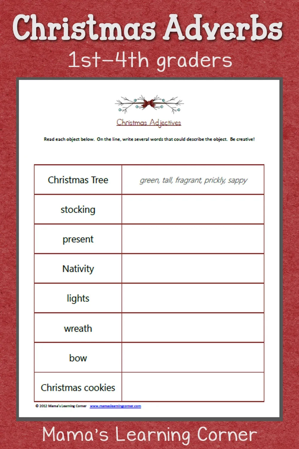 Christmas Adjectives Worksheet Mamas Learning Corner Christmas Adjectives Worksheet Mamas Learning Corner
