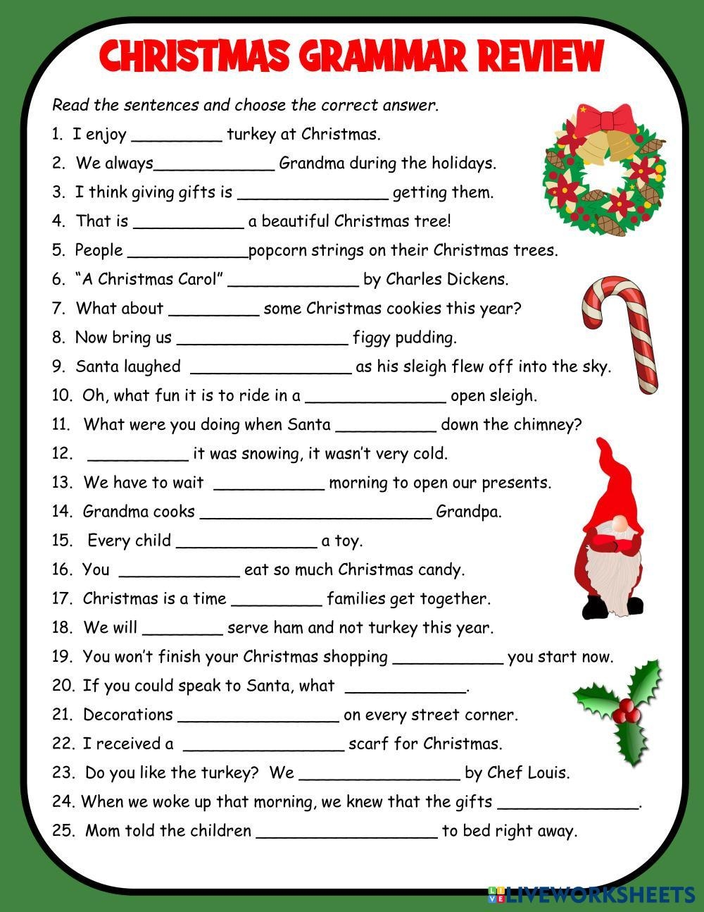 Christmas Grammar Worksheet Christmas Grammar Worksheet