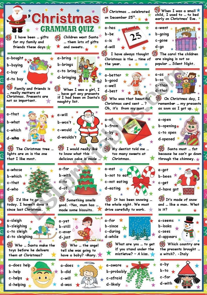 CHRISTMAS GRAMMAR QUIZ KEY INCLUDED ESL Worksheet By Katiana