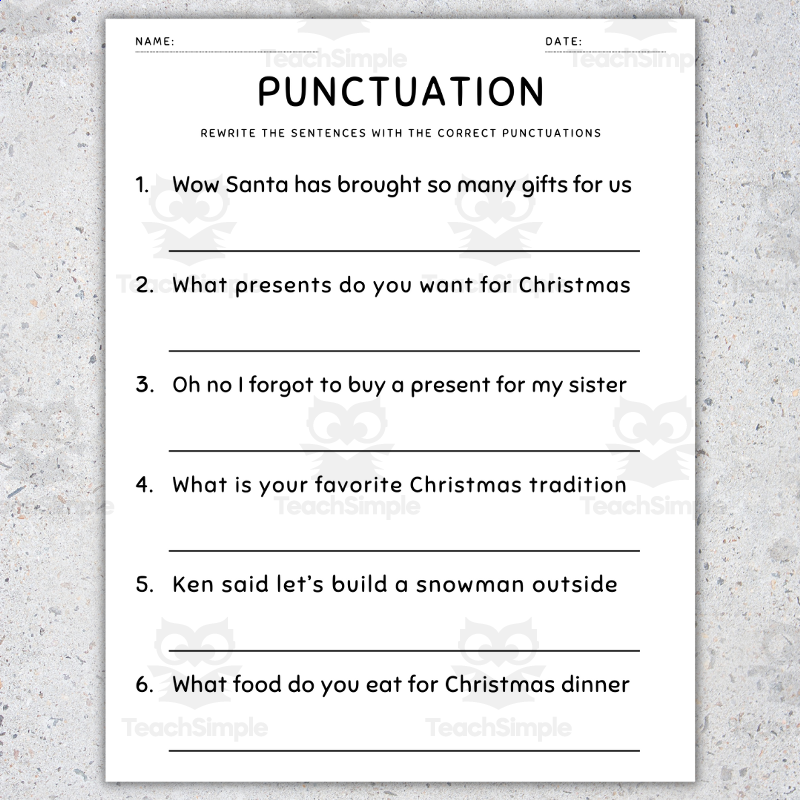 Christmas Punctuation Worksheets Fix The Sentences Grammar Practice By Teach Simple Christmas Punctuation Worksheets Fix The Sentences Grammar Practice By Teach Simple