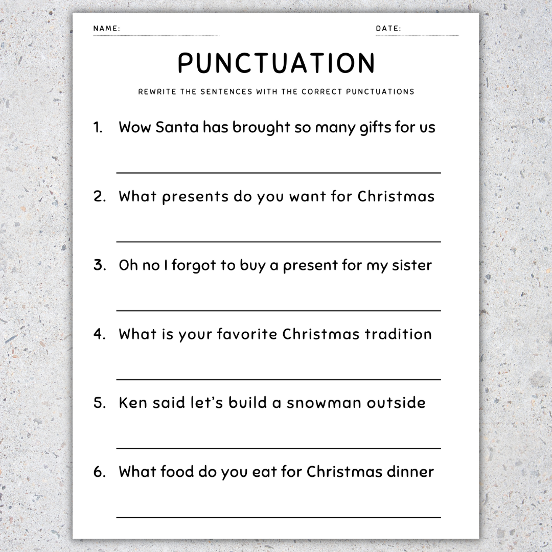 Christmas Punctuation Worksheets Fix The Sentences Grammar Practice Made By Teachers